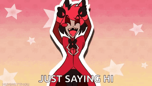 A Cartoon Character Says Just Saying Hi In A Pink Background GIF