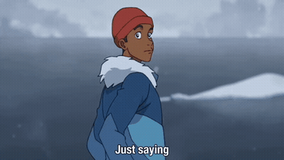 A Cartoon Character Says Just Saying While Standing In The Snow GIF