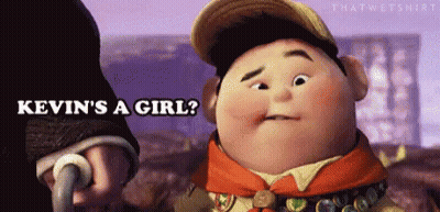 A Cartoon Character Says Kevin 'S A Girl In Black Letters GIF