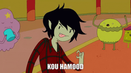 A Cartoon Character Says Kou Hamood In Front Of A Green Monster GIF