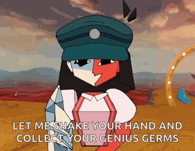 A Cartoon Character Says Let Me Shake Your Hand And Collect Your Genius Germs . GIF
