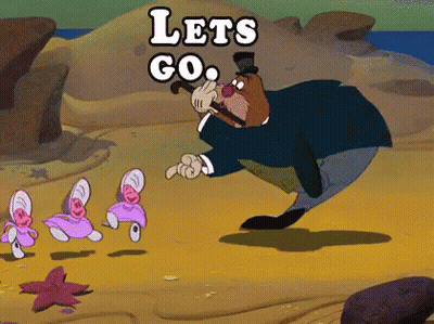 A Cartoon Character Says Let 'S Go In Front Of A Group Of Oysters GIF