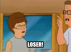 A Cartoon Character Says " Loser " While Pointing At Another Person GIF