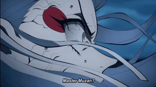 A Cartoon Character Says Master Muzan In The Corner GIF