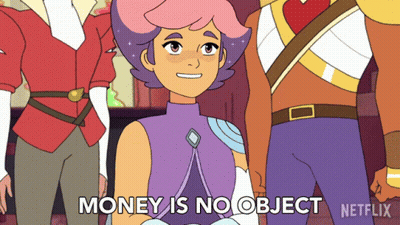 A Cartoon Character Says Money Is No Object On The Screen GIF