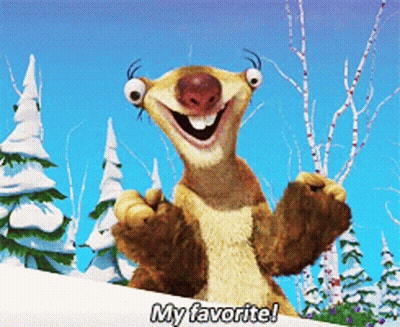 A Cartoon Character Says " My Favorite " In A Snowy Forest GIF