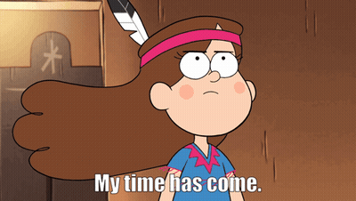 A Cartoon Character Says " My Time Has Come " While Wearing A Feathered Headband GIF