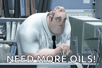 A Cartoon Character Says Need More Oils While Looking At A Computer Screen GIF