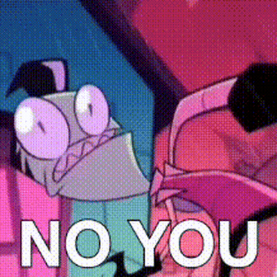 A Cartoon Character Says `` No You '' In Front Of A Purple Background . GIF