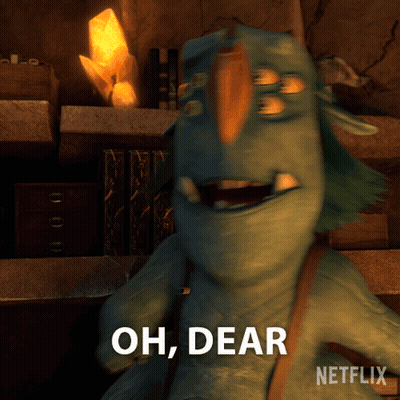 A Cartoon Character Says Oh Dear In Front Of A Bookshelf GIF
