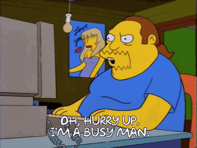 A Cartoon Character Says Oh Hurry Up I 'M A Busy Man While Typing On A Keyboard GIF