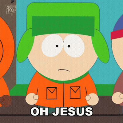 A Cartoon Character Says Oh Jesus In Front Of A South Park Sign GIF