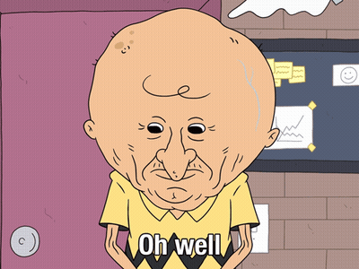 A Cartoon Character Says Oh Well In Front Of A Wall With Sticky Notes GIF