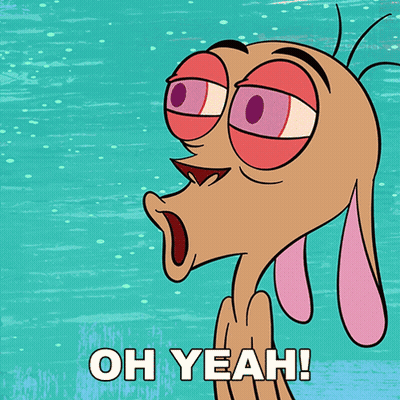 A Cartoon Character Says " Oh Yeah " In Front Of A Blue Background GIF