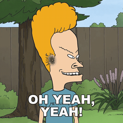 A Cartoon Character Says Oh Yeah Yeah With A Tree In The Background GIF