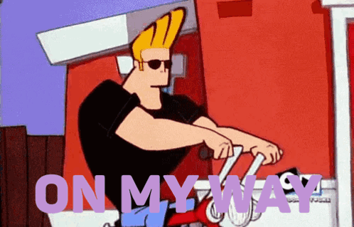 A Cartoon Character Says On My Way While Riding A Bicycle GIF
