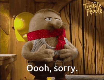 A Cartoon Character Says Oooh Sorry In Front Of A Hard Hat GIF