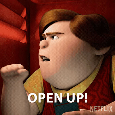 A Cartoon Character Says Open Up On A Netflix Poster GIF
