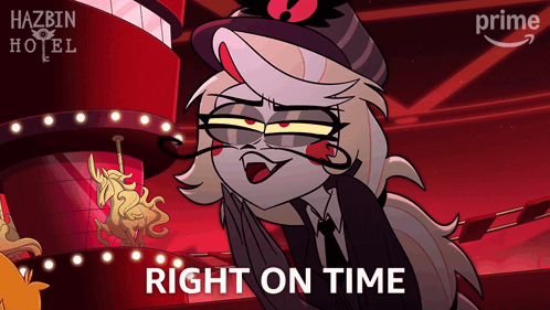 A Cartoon Character Says Right On Time In Front Of A Red Building GIF