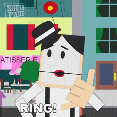 A Cartoon Character Says " Ring " In Front Of A South Park Store GIF