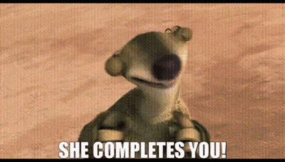 A Cartoon Character Says She Completes You While Standing In The Dirt . GIF