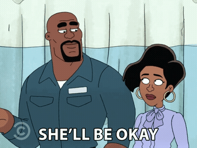 A Cartoon Character Says She 'Ll Be Okay Next To Another Character GIF
