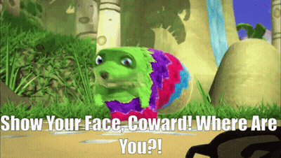 A Cartoon Character Says Show Your Face Coward And Where Are You GIF