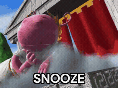 A Cartoon Character Says Snooze In Front Of A Clock That Reads 12:26 GIF