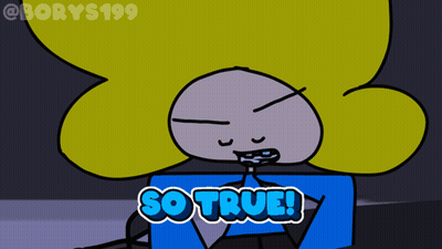 A Cartoon Character Says So True In A Blue Font GIF