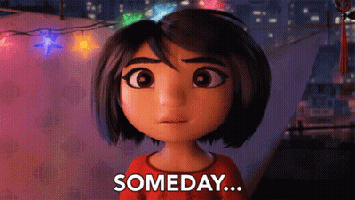 A Cartoon Character Says Someday In Front Of A Tent GIF