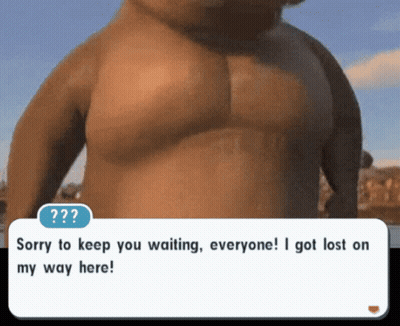 A Cartoon Character Says " Sorry To Keep You Waiting Everyone! I Got Lost On My Way Here " GIF