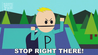 A Cartoon Character Says Stop Right There In A South Park Advertisement GIF