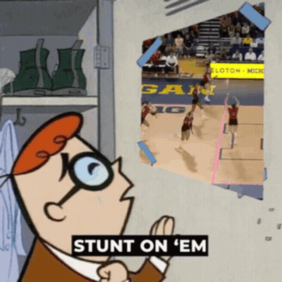 A Cartoon Character Says Stunt On ' Em In Front Of A Basketball Game GIF