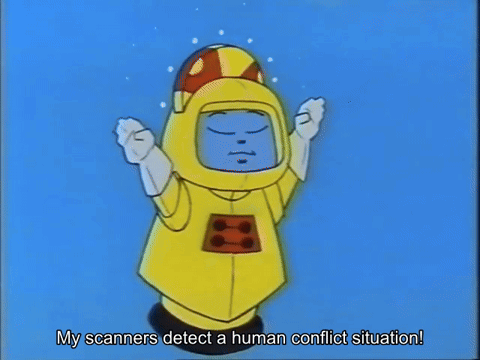 A Cartoon Character Says That His Scanners Detect Human Conflict Situation GIF