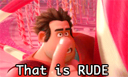 A Cartoon Character Says That Is Rude In A Pink Background GIF
