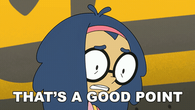 A Cartoon Character Says That 'S A Good Point With A Yellow Background GIF