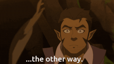 A Cartoon Character Says " The Other Way " In Front Of A Tree Branch GIF