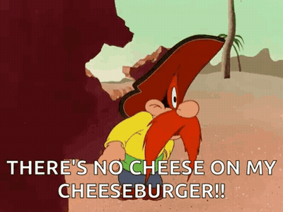 A Cartoon Character Says There Is No Cheese On My Cheeseburger . GIF