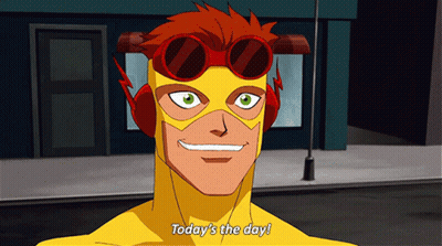 A Cartoon Character Says Today 'S The Day In Front Of A Building GIF