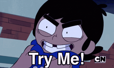 A Cartoon Character Says Try Me In A Cartoon Network Ad GIF