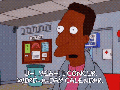 A Cartoon Character Says " Uh Yeah I Concur " In Front Of A Notice Board GIF