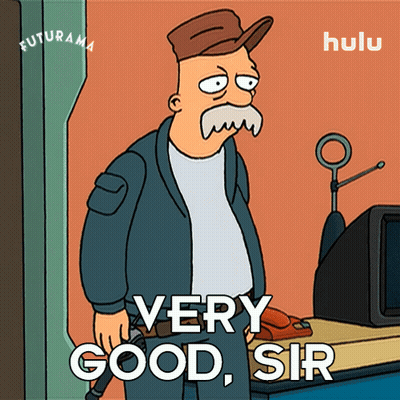 A Cartoon Character Says Very Good Sir In Front Of A Tv GIF