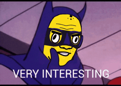 A Cartoon Character Says Very Interesting With A Yellow Face GIF