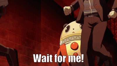 A Cartoon Character Says Wait For Me In Front Of A Man GIF