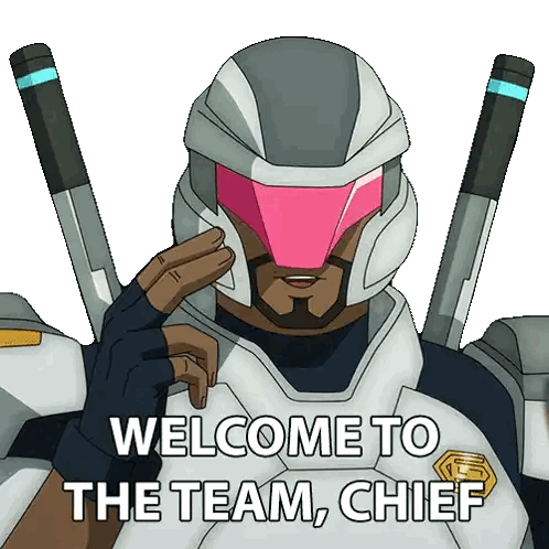 A Cartoon Character Says Welcome To The Team Chief On A White Background Sticker