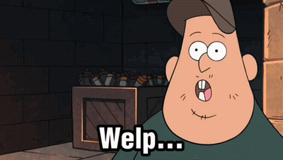 A Cartoon Character Says Welp In Front Of A Wooden Box GIF