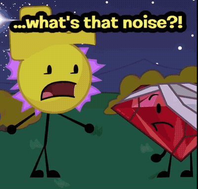 A Cartoon Character Says " What 'S That Noise " While Standing Next To Another Cartoon Character GIF
