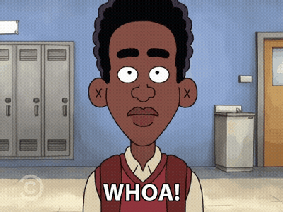 A Cartoon Character Says Whoa In A Hallway GIF