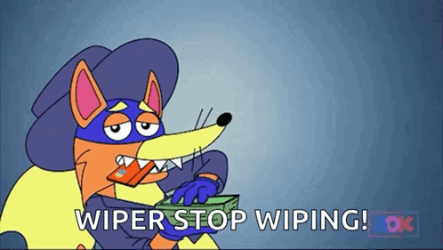 A Cartoon Character Says " Wiper Stop Wiping " While Holding A Stack Of Money GIF