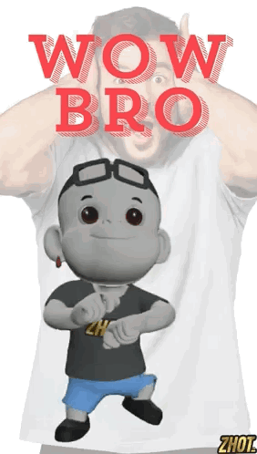 A Cartoon Character Says Wow Bro In Front Of A Man Covering His Face GIF